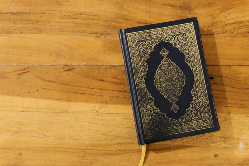 A Quran on a table in a mosque