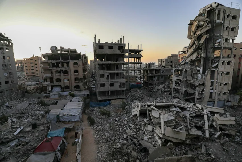 Damaged buildings and rubble in Gaza City