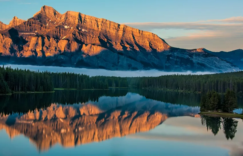 Mountain reflections in Lake Minnewanka, Canada